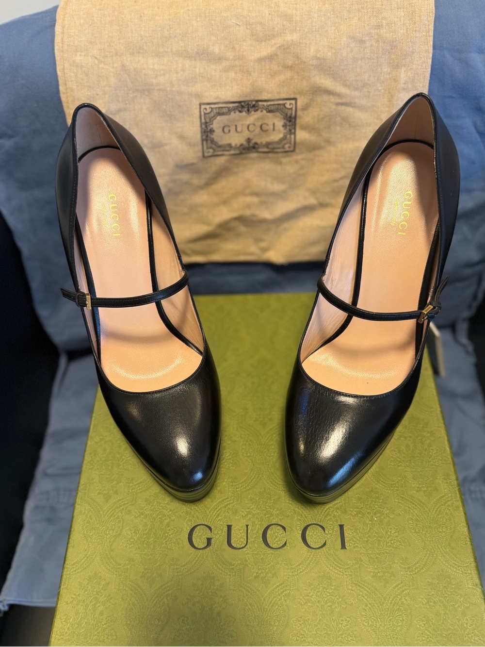 Gucci Black Leather Mary Jane Pumps with Slim Strap